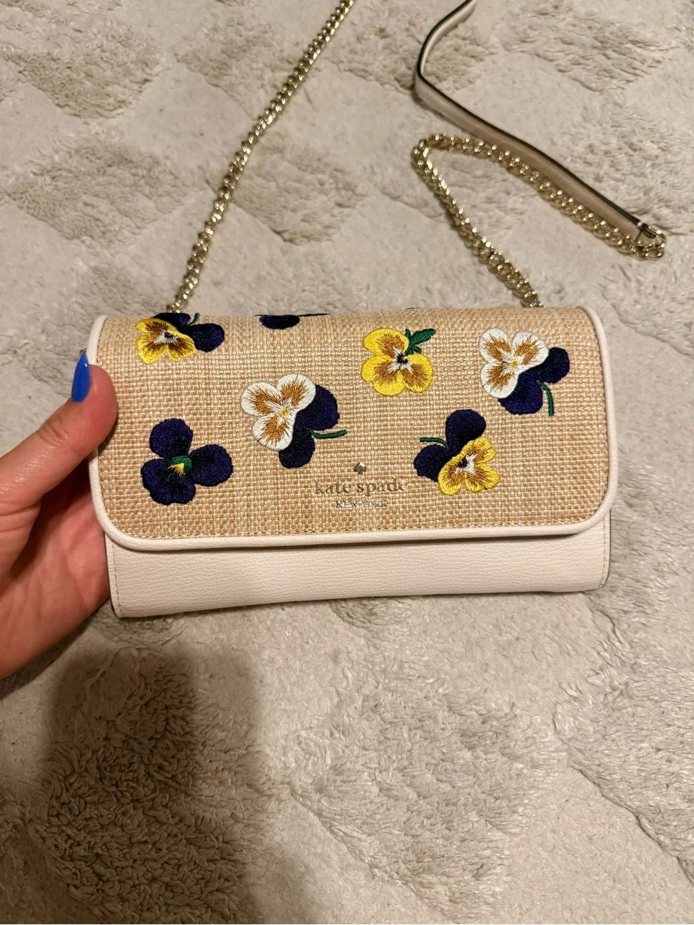 kate spade Cream Crossbody with Navy and Yellow Floral Details